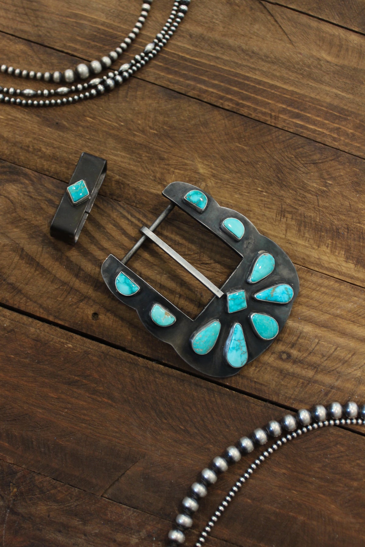 Verda Valley, Kingman, and Lone Mountain turquoise buckle