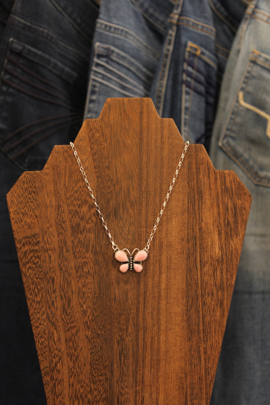 Pink Conch Butterfly Necklace